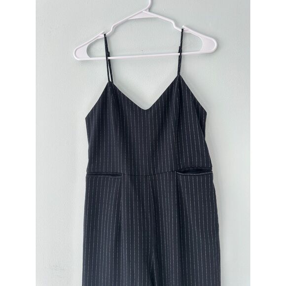 Anthropologie The Essential Jumpsuit Navy Pinstripe Flare One Piece size 0 - Picture 8 of 9